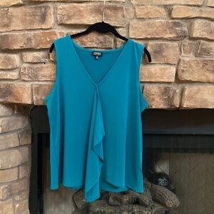 Jones New York Teal sleeveless top. Draped front. Size XL